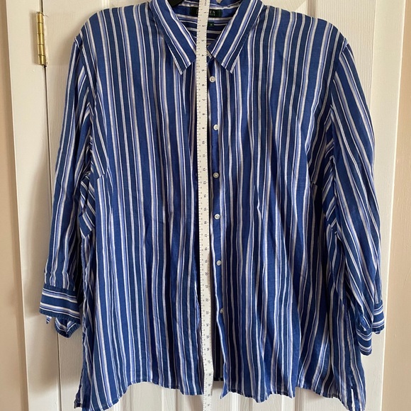 Women’s 3X top Ralph Lauren blouse 3X blue striped - Picture 4 of 7